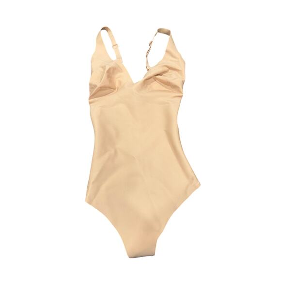 SKIMS BODY CORE SCULPT PLUNGE THONG BODYSUIT CLAY SKIMS MEDIUM NWOT - Picture 2 of 4